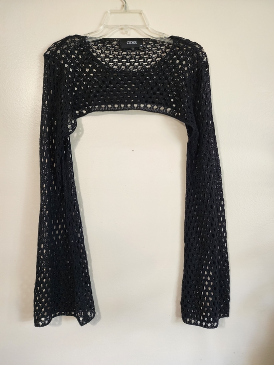 Cider Tops - Cider Black Open Knit Cropped Shrug
